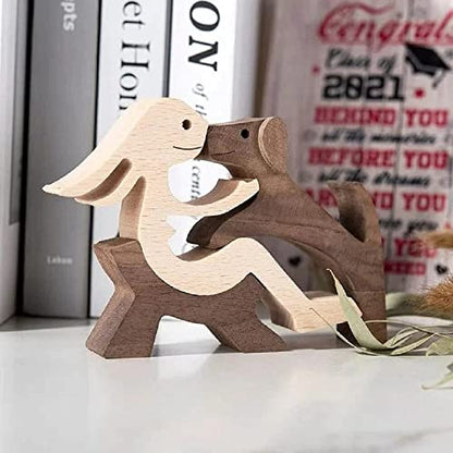 Hand Carved Wooden Woman & Dog Statue - Home Office Decor Wood Human & Dog Sculpture, Unique Gift to Remember Friendship - color: Relaxing Woman and Dog
