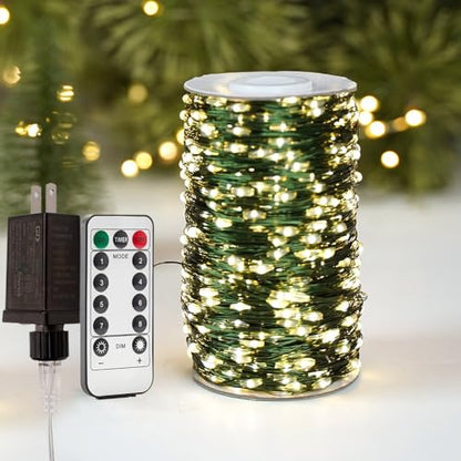 Fairy Lights Plug in Green Wire, 66FT 200LED for Christmas Tree - color: Green wire, size: 66FT 200LEDs