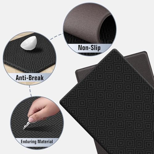 Kitchen Mat 2PCS Kitchen Rugs Cushioned Anti-Fatigue Rug Standing Desk Mat - color: Black, size: 47"L x 17.3"W x 0.4"Th