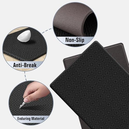 Kitchen Mat 2PCS Kitchen Rugs Cushioned Anti-Fatigue Rug Standing Desk Mat - color: Black, size: 47"L x 17.3"W x 0.5"Th