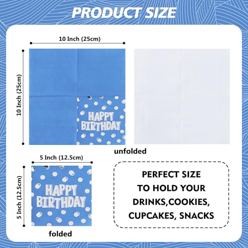 Vuzvuv 52 Pack Birthday Cocktail Napkins with Cute Dots Silver Stamping - Happy Birthday Party Dinner Hand Napkin for Party Supplies Decorations Table Decor for women man(5" Folded 3 Ply-Blue) - color: Polka Dot Blue