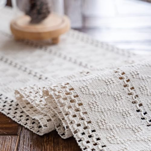 Macrame Table Runner Cream Beige Boho Table Runners with Tassels 12x36in - size: 12"Wx36"L