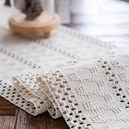 Macrame Table Runner Cream Beige Boho Table Runners with Tassels 12x36in - size: 12"Wx36"L