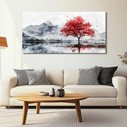 MHARTK66 Large Red Tree of Life Landscape Wall Art for Living Room,20x40 In - color: Red Tree, size: 40"L x 20"W