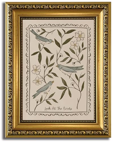 HNNXAR Gold Framed Wall Art Look at the Birds Canvas Art Botanical Bird Wall Decor Pictures Floral Paintings Bible Verse Prints Christian Artwork for Bedroom Living Room - color: Bird, size: 10"L x 8"W