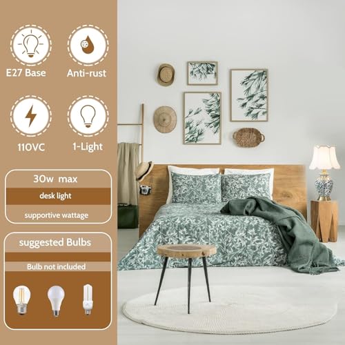 Green Plant Ceramic Table lamp American Ceramic Desk Lamp with Gold Base and Green Leaf Lamp Body Design Cottage Bedside Desk Nightstand Table Lamp for Bedroom,Living Room,Office