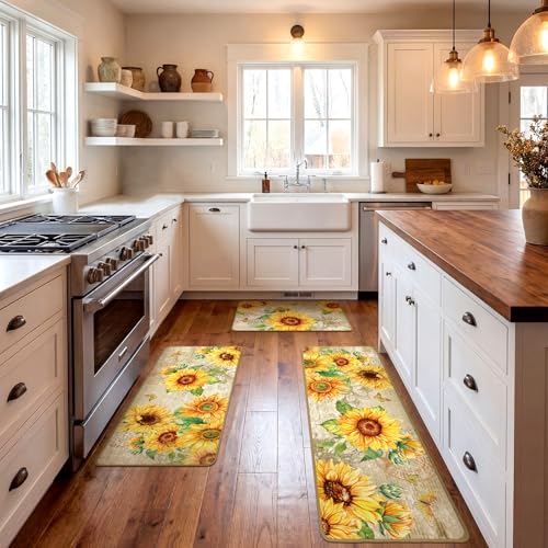 Fourluoo 3 Pcs Sunflower Kitchen Rugs and Mats Set - color: Light Pattern