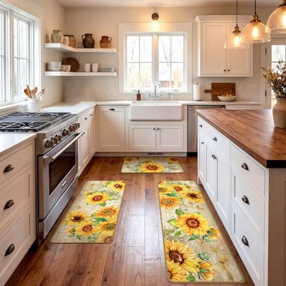 Fourluoo 3 Pcs Sunflower Kitchen Rugs and Mats Set - color: Light Pattern