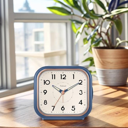 Tinload 4.3" Vintage Retro Analog Alarm Clock, Super Silent Non Ticking Clock with Manual Light, Snooze, Battery Operated, Simply Design, for Living Room, Bedroom, Bedside, Desk(Blue) - style: Blue-RoseGold