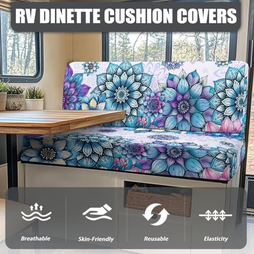Boho Mandala Flower RV Dinette Cushion Covers Wear-Resistan Camper Seat Covers Dinette Booth Stretch RV Couch Cover Include 1 Backrest Covers and 1 Bench Covers - color: Boho Mandala Flower
