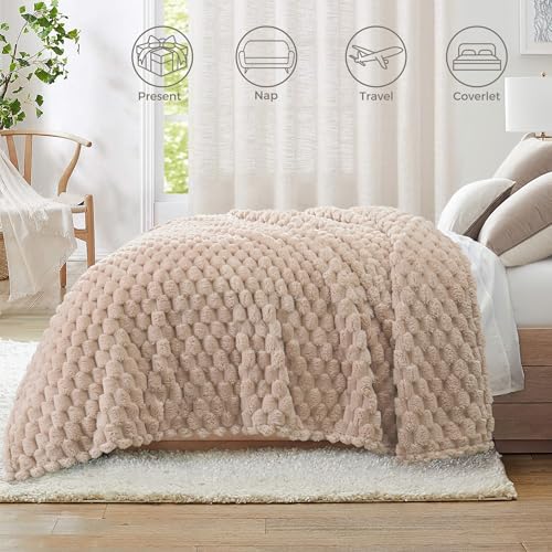 Whale Flotilla Soft Fleece King Size Bed Blanket Luxury 3D Jacquard, Camel - color: Camel, size: King(90x104 Inch)