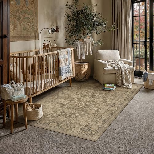 PureCozy 3x5 Brown Washable Entryway Area Rug Vintage Distressed - color: Brown, size: 3' x 5' (Rectangular)