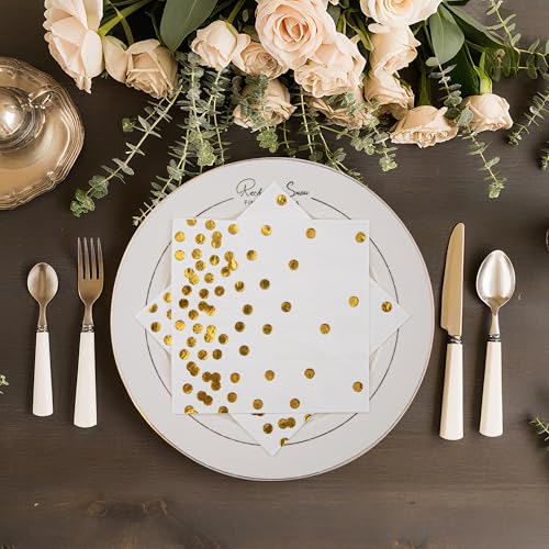 80 Pack of White Paper Cocktail Napkins with Gold Foil Polka Dot Confetti，Polka Dot Party Supplies(5 x 5 in，3-ply) (gold) - style: Gold Dot