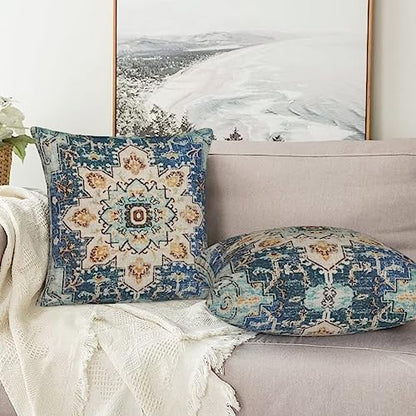 Light Blue Beige Carpet Boho Pillow Covers 18x18 Set of 2 - color: Light Blue, size: 18" x 18" (Pack of 2)