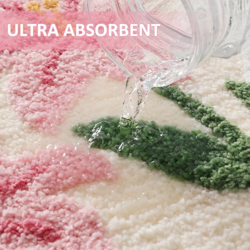 Cloud-Shaped Lily Bath Mat, Soft Non-Slip Fluffy Fresh Flowers Bathroom Rug, Ultra Absorbent Microfiber Shaggy Door Mat, Machine Washable Bath Rug Carpet for Bathtub Bedroom 18x39 Inch (Pink Lily S) - color: Pink Lily S