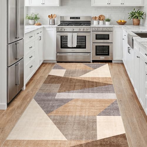 4x8 Washable Geometric Runner Rug - Non-Slip Wide Hallway Rugs Tan Beige - color: Tan Beige, size: 4' x 8' (Rectangular)