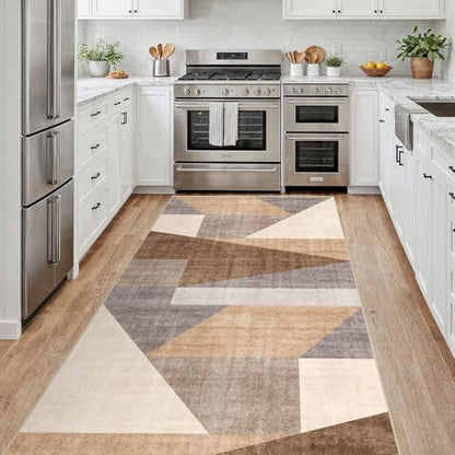 4x8 Washable Geometric Runner Rug - Non-Slip Wide Hallway Rugs Tan Beige - color: Tan Beige, size: 4' x 8' (Rectangular)