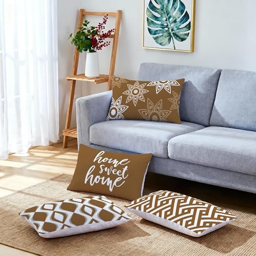 Hexagram Throw Pillow Covers 12x20, Brown Outdoor Pillow Covers Set of 4 - color: Coffee, size: 20" x 12" (Pack of 4)