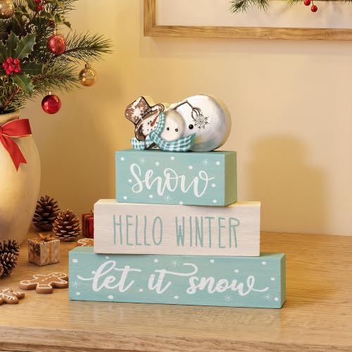 Smile 4 Pcs Christmas Signs Wooden Indoor Tabletop Decorations - style: Let It Snow