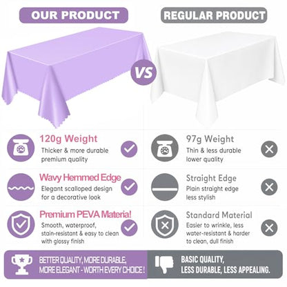 NatNarr 3 Pack Light Purple Tablecloths, Plastic Lavender Table Cloths - color: Light Purple, size: 3 Pack