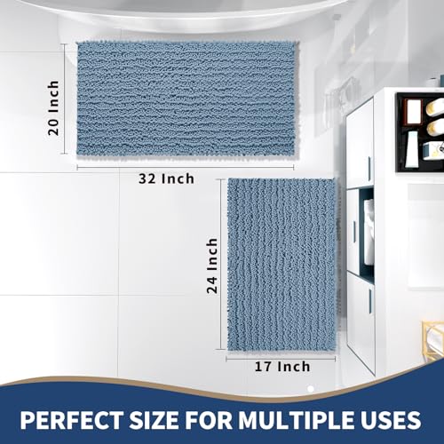 Yimobra Bathroom Rugs Sets 2 Piece, Super Absorbent Bath Mat Set,Denim Blue - color: Denim Blue, size: 32''x20''+24''x17''
