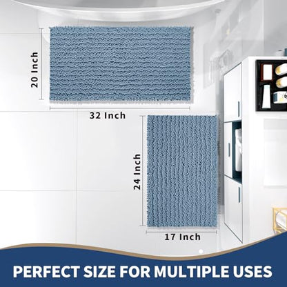 Yimobra Bathroom Rugs Sets 2 Piece, Super Absorbent Bath Mat Set,Denim Blue - color: Denim Blue, size: 32''x20''+24''x17''