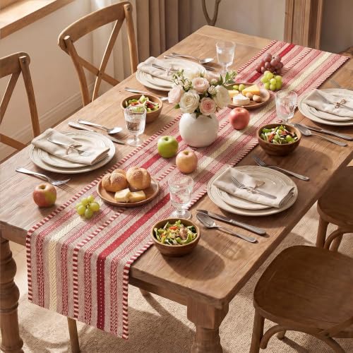 Artoid Mode Xmas Red Farmhouse Stripe Braided Table Runner 12x72 Inch - color: Christmas Red, size: 12" x 72", Table Runner