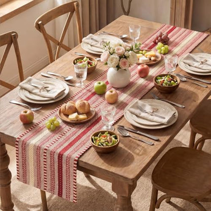 Artoid Mode Xmas Red Farmhouse Stripe Braided Table Runner 12x72 Inch - color: Christmas Red, size: 12" x 72", Table Runner