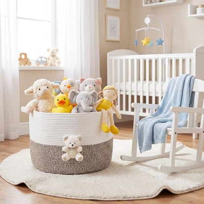 LemonRoad Large Woven Bear Basket, Cotton Rope, White Bear, Brown - color: Brown, size: Cotton Rope, style: White Bear