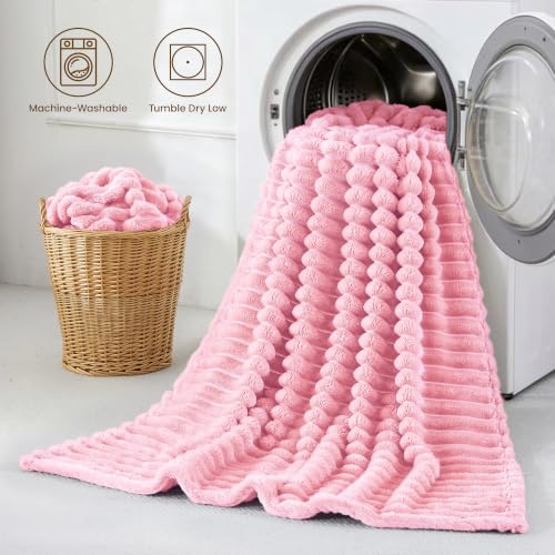 Taliska Ribbed Fleece Throw Blanket for Couch & Bed, Pink, 60"x80" - color: Pink, size: Throw(60"x80")