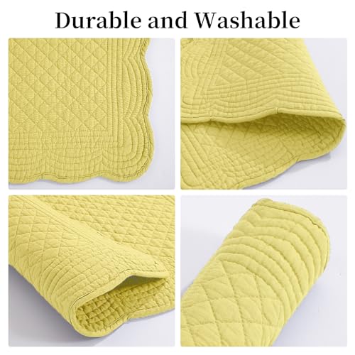 HOMBYS Quilted Placemats Set of 6 Washable-13x18 inches Rectangular Placemats for Kitchen Table-100% Cotton Fabric Rectangular Table Mats, (Yellow) - color: Yellow