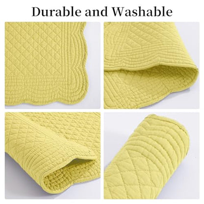 HOMBYS Quilted Placemats Set of 6 Washable-13x18 inches Rectangular Placemats for Kitchen Table-100% Cotton Fabric Rectangular Table Mats, (Yellow) - color: Yellow