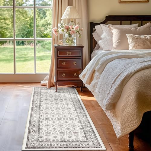 jinchan 2x6 Vintage Floral Runner Rug, Washable Entryway Rug, Beige - color: Multi Beige, size: 2' x 6' (Rectangular)