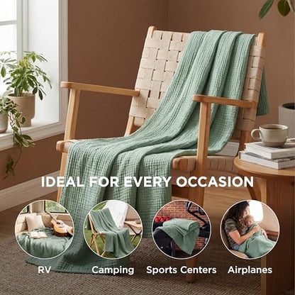 Bedsure 100% Cotton Muslin Blankets for Adults, Large Throw, Sage Green - color: 02 - Sage Green, size: Throw XL (50" X 70")