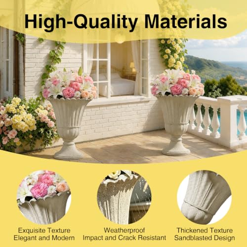 NicBex 24" Tall Urn Planters for Outdoor Plants Set of 2 - Beige Petal - color: Beige