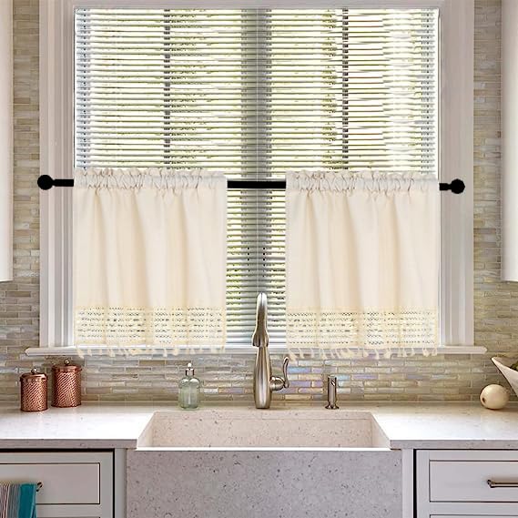 Molaxhome Linen Valances for Windows Boho Kitchen Valance Window Treatments - color: Beige, size: 24"W x 29.1"L (Pack of 1)