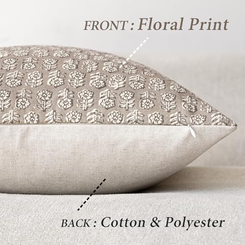 Foindtower Decorative Floral Print Throw Pillow Covers 20×20 Inch,Tan Taupe - color: Iced Coffee, size: 20" x 20" (Pack of 2)
