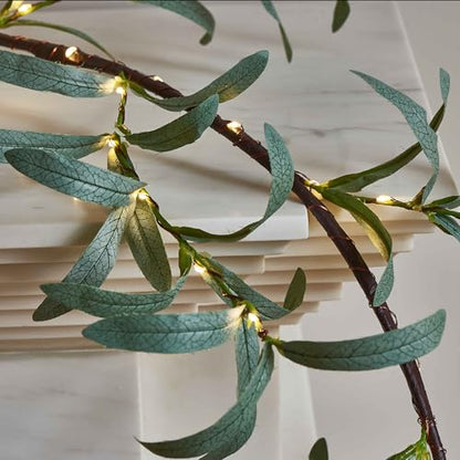 LITBLOOM Lighted Olive Garland Battery Operated with Timer 96 Fairy Lights 6FT, Artificial Greenery Twig Vine Lights for Christmas Spring Fireplace Mantle Decoration Indoor Outdoor - style: Olive