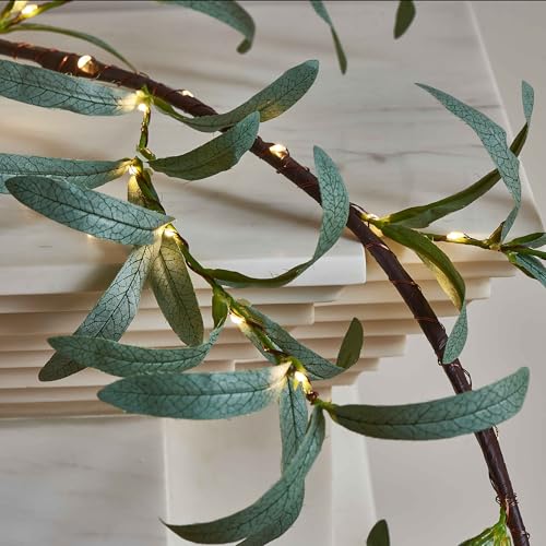 LITBLOOM Lighted Olive Garland Battery Operated with Timer 96 Fairy Lights 6FT, Artificial Greenery Twig Vine Lights for Christmas Spring Fireplace Mantle Decoration Indoor Outdoor - style: Olive
