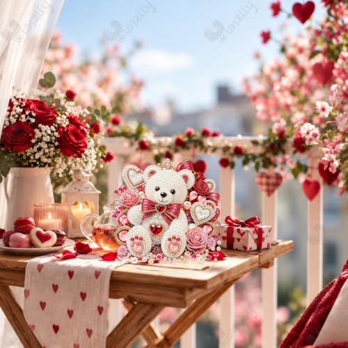 Yunzlly Stand Up Diamond Art Painting Kit, Desktop Gem Painting Ornament Kit for Adults, Tabletop Acrylic Diamond Board Painting (Bear) - color: Bear