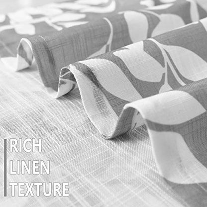 Grey Semi Sheer Curtains 95" White Leaf Print Living Room Window Drapes 2pc - color: Grey, size: 52"W x 95"L (Pack of 2)