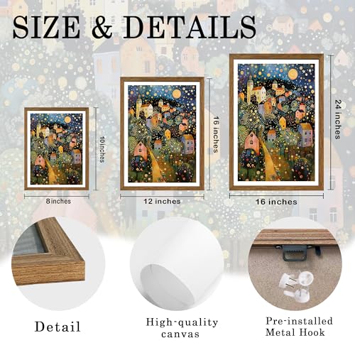 AVECCO Gustav Klimt Style Village Night Wall Art Framed Canvas 8x10 Inch - color: colorful, size: 10"L x 8"W