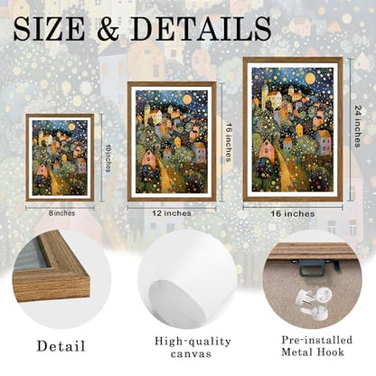 AVECCO Gustav Klimt Style Village Night Wall Art Framed Canvas 8x10 Inch - color: colorful, size: 10"L x 8"W