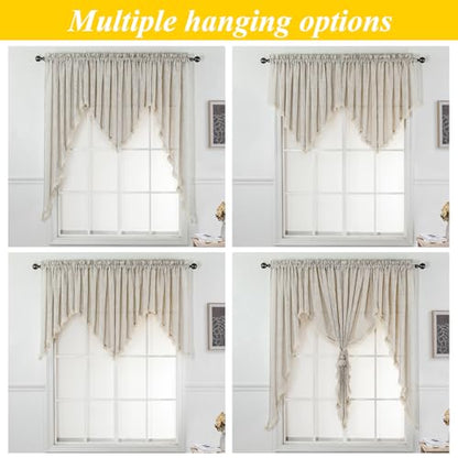 Beda Home Tassel Linen Textured Swag Curtain Valance, Taupe, 36 x 63 in - color: Taupe, size: 36"W x 63"L (Pack of 2)