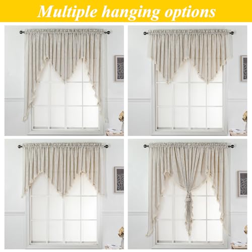 Beda Home Tassel Linen Textured Swag Curtain Valance, Nature, 36 x 36 in - color: Nature, size: 36"W x 36"L (Pack of 2)