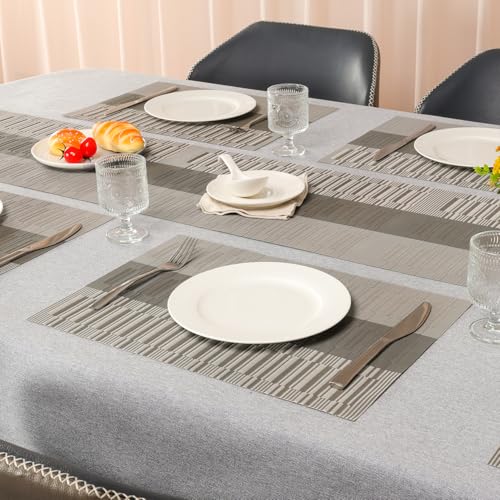 Placemats Set of 8, Vinyl Woven Heat-Resistant Place Mats - color: Gray Dark Gray, size: Set of 8
