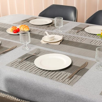 Placemats Set of 8, Vinyl Woven Heat-Resistant Place Mats - color: Gray Dark Gray, size: Set of 8
