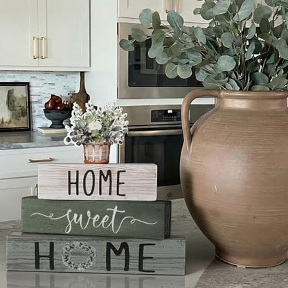 Cinnvoice 4 Pcs Farmhouse Wooden Tabletop Decor Green Eucalyptus Leaves - style: Eucalyptus Leaves