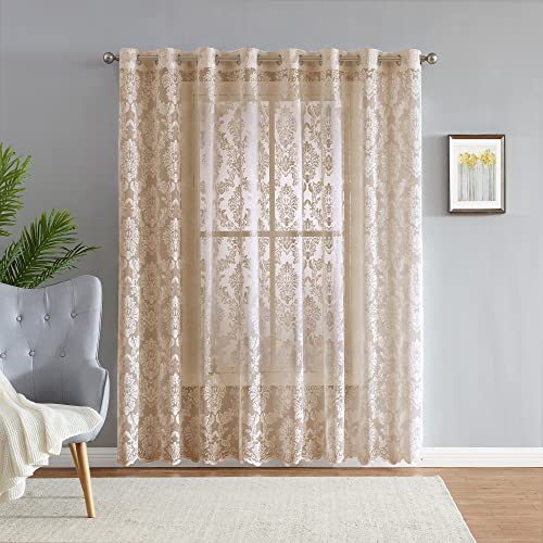 LinenZone 102 x 84 Lace Linen Patio Door Curtains. (Fiona, 102 x 84 Linen) - color: Linen, size: 102"W x 84"L (Pack of 1)