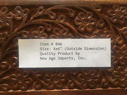 New Age Imports, Inc. GIFT IDEAS~ Floral Carved Handmade Wooden Box 4 inches by 6 inches~Ideal for storing Jewelry, Coins, Tartot cards, Small Treasures, URN Box & etc (Floral Carved 4"x6") - size: Floral Carved 4 x 6 inches